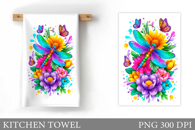 Dragonfly Kitchen Towel Design. Butterflies Kitchen Towel