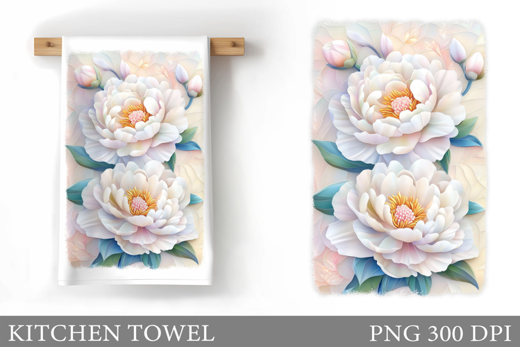 Peony Kitchen Towel Design. Flowers Kitchen Towel