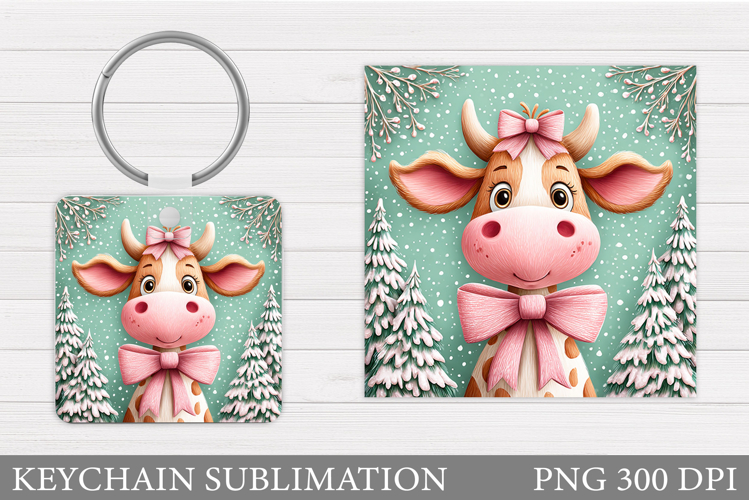 Christmas Cow Keychain. Christmas Keychain Design