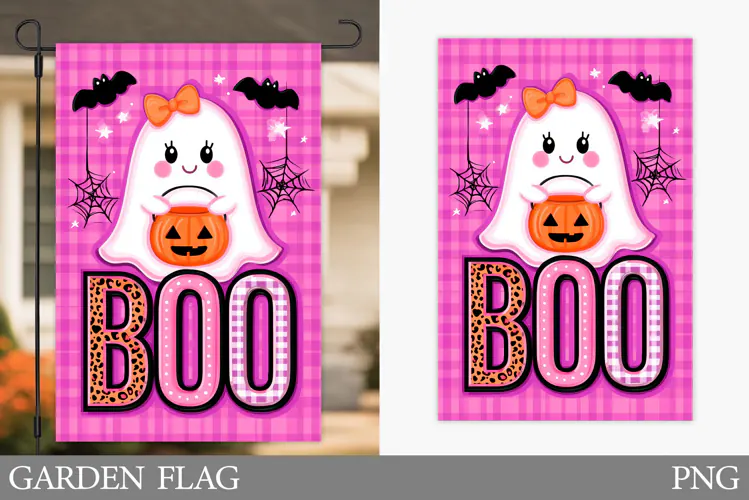 Boo Garden Flag Sublimation. Halloween Garden Flag Design