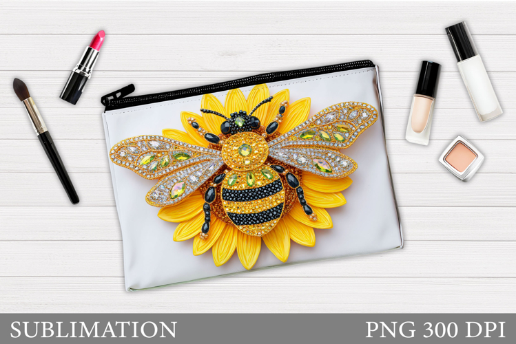 Bee Makeup Bag Sublimation. Floral Makeup Pouch Design