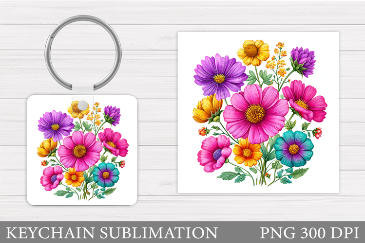 Flowers Keychain Sublimation. Floral Keychain Design