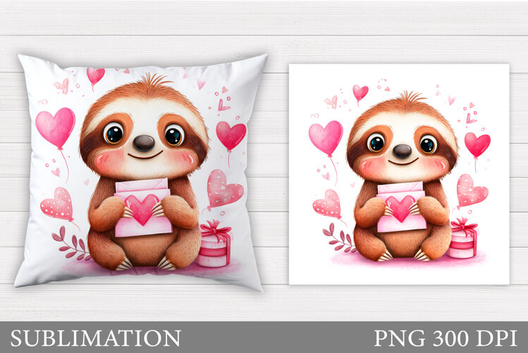 Cute Sloth Pillow Design. Valentine Pillow Sublimation example image 1