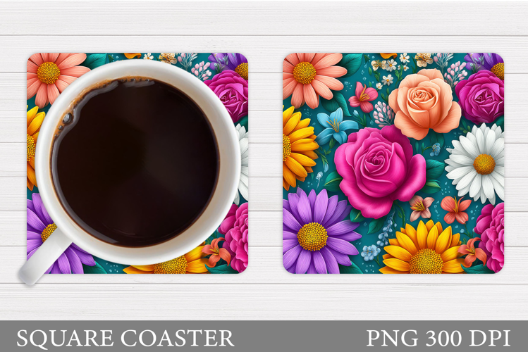 Floral Coaster Sublimation. Flowers Coaster Design