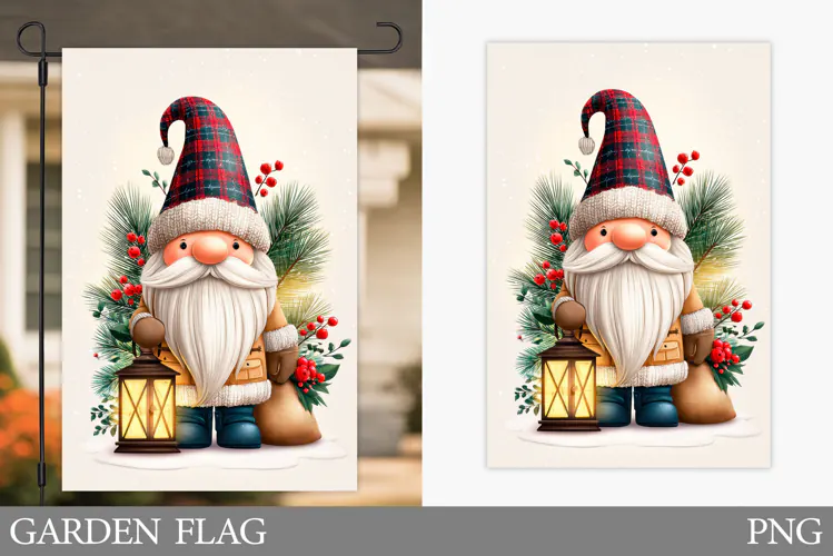 Christmas Gnome Garden Flag. Christmas Garden Flag Design