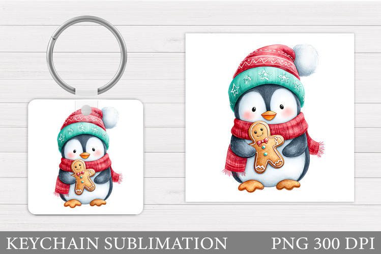 Cute Penguin Keychain Design. Christmas Keychain Sublimation