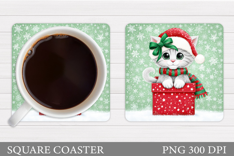 Christmas Cat Coaster Design. Christmas Coaster Sublimation