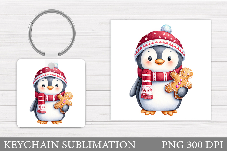 Cute Penguin Keychain Design. Christmas Keychain Sublimation