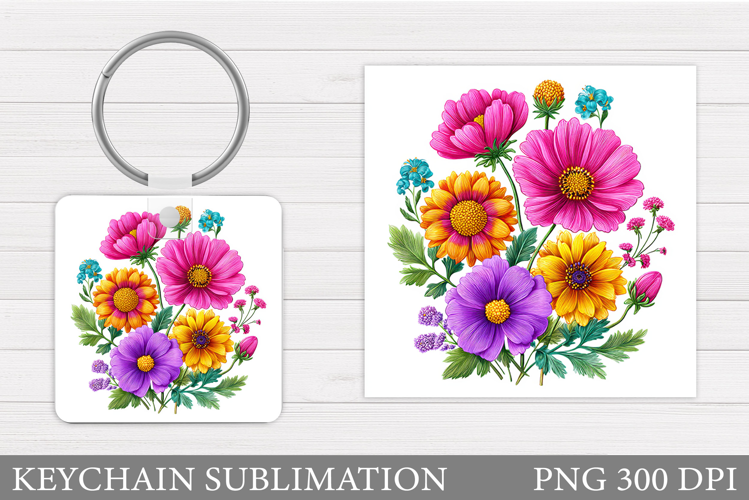 Flowers Keychain Design. Floral Keychain Sublimation