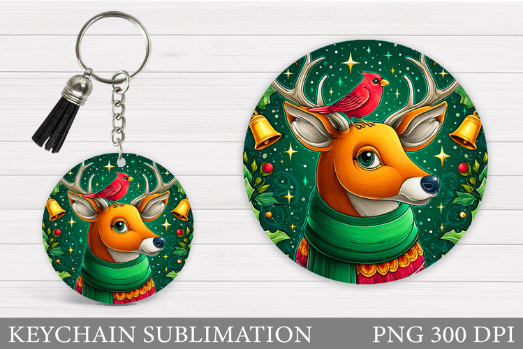 Reindeer Keychain Design. Winter Deer Keychain Sublimation