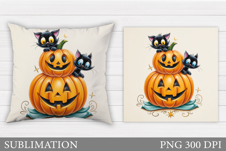 Halloween Cat Pillow Design. Cute Halloween Sublimation