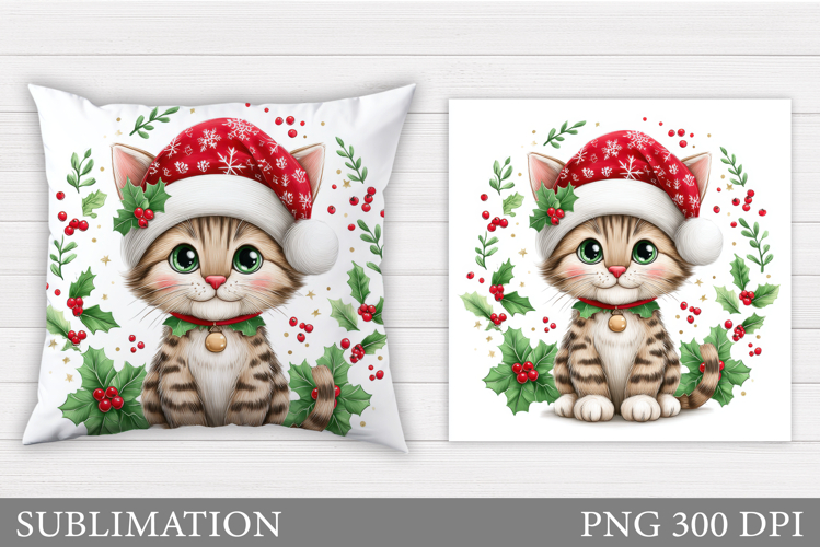 Christmas Cat Pillow Design. Christmas Pillow Sublimation