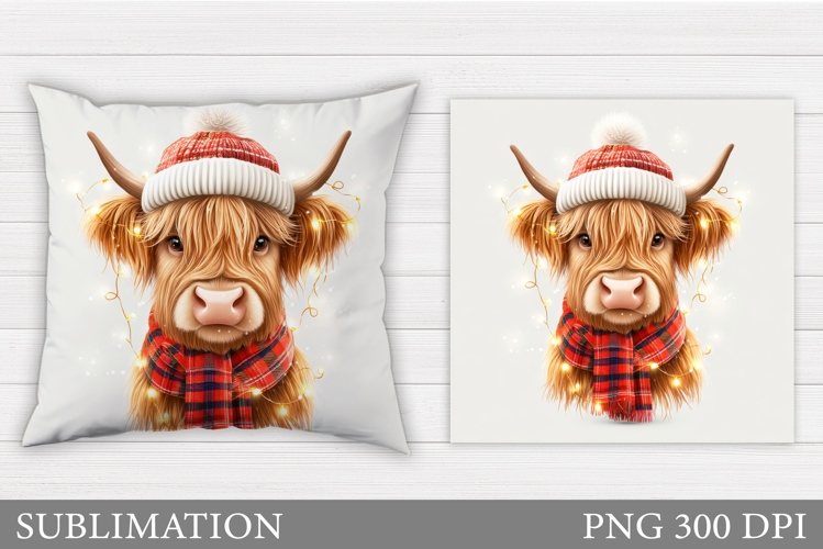 Christmas Cow Pillow Sublimation. Christmas Pillow Design
