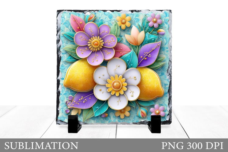 Lemons Slate Sublimation. Flowers Slate Design