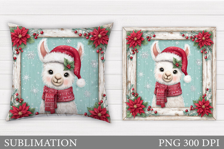 Christmas Lama Pillow Design. Christmas Pillow Sublimation example image 1
