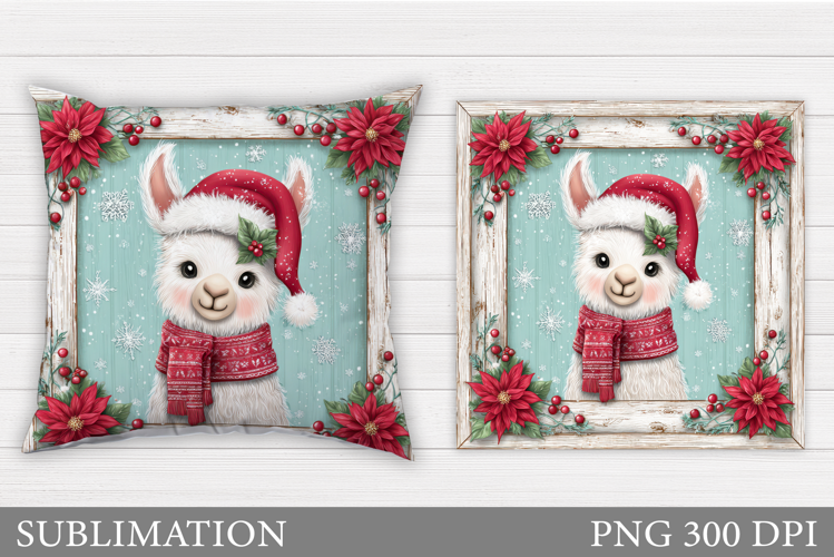 Christmas Lama Pillow Design. Christmas Pillow Sublimation