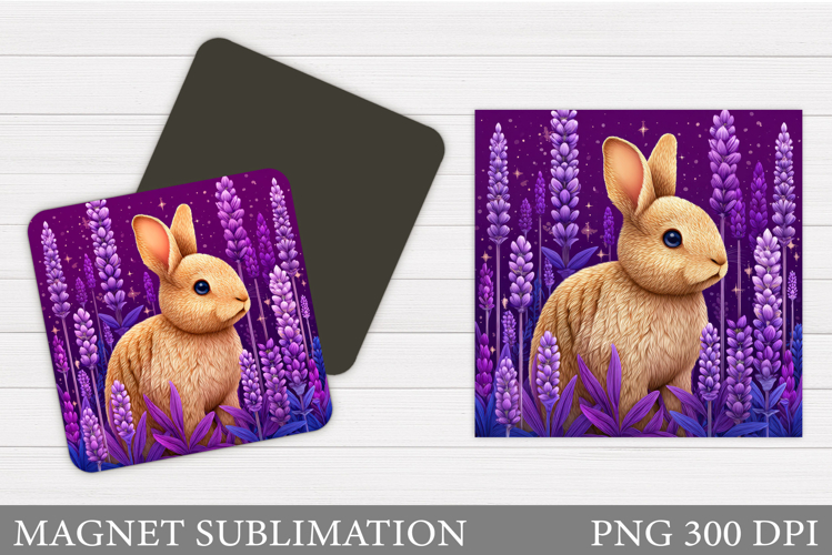 Cute Bunny Magnet Sublimation. Bunny Flowers Magnet Design