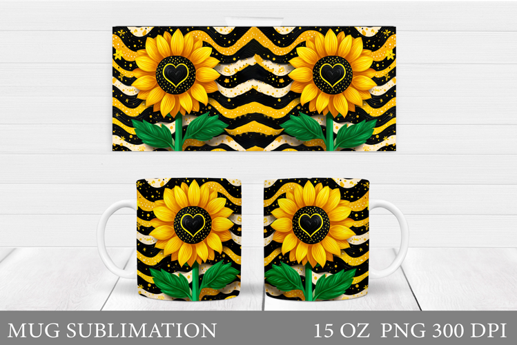 Sunflowers Mug Sublimation. Flowers Mug Wrap Design