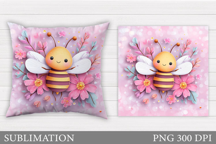 Bee Pillow Sublimation. Flowers Pillow Sublimation
