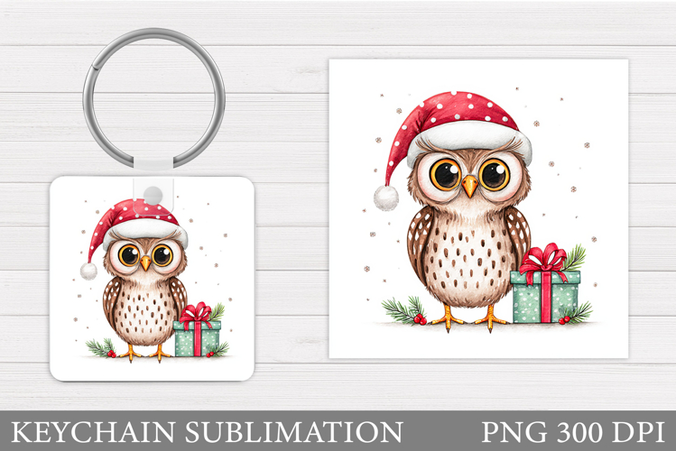 Christmas Owl Keychain. Christmas Keychain Sublimation