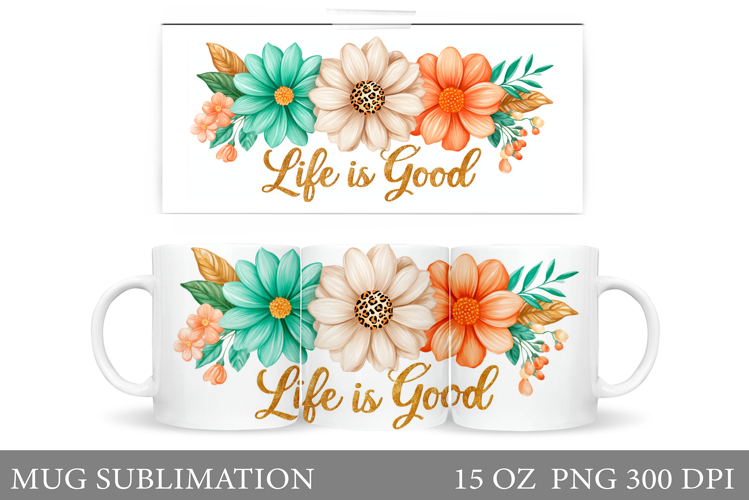 Flowers Mug Wrap Design. Wildflowers Mug Sublimation