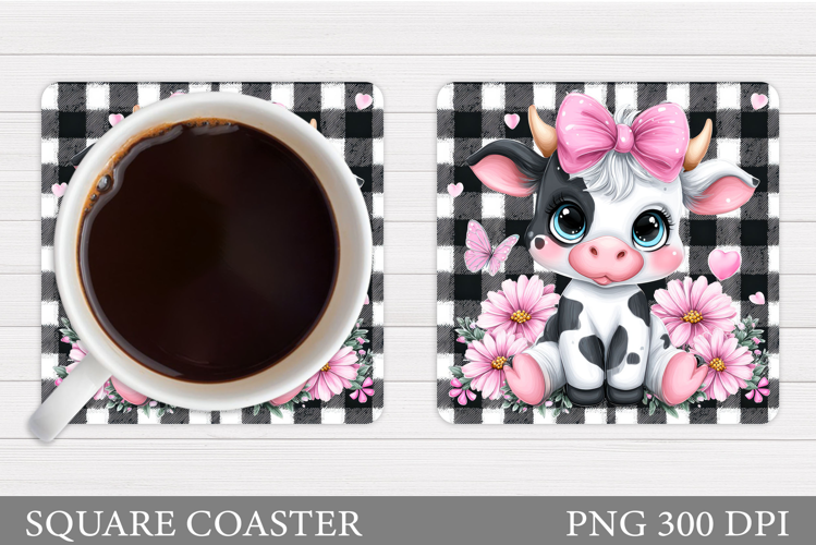 Cute Cow Coaster Design. Spring Cow Coaster Sublimation