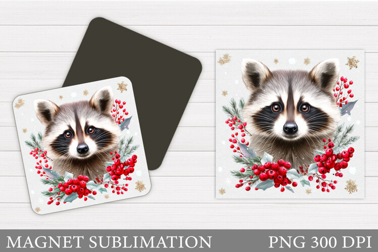 Christmas Raccoon Magnet Design. Christmas Magnet Sublimatio example image 1