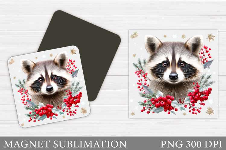 Christmas Raccoon Magnet Design. Christmas Magnet Sublimatio
