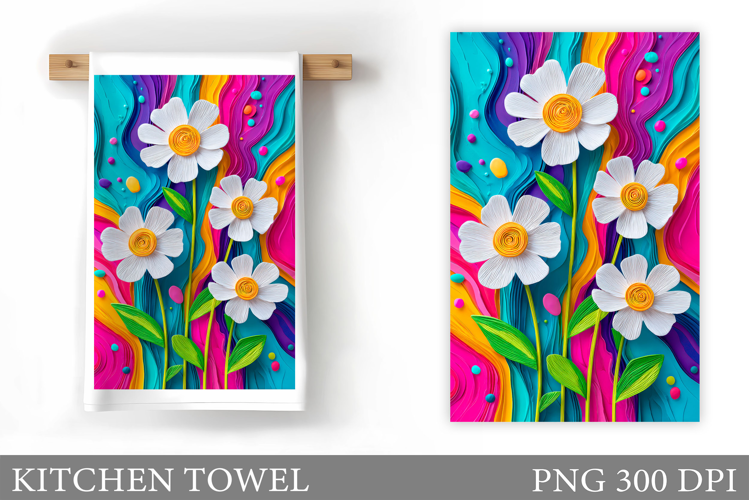 Daisy Flowers Kitchen Towel. Kitchen Towel Sublimation