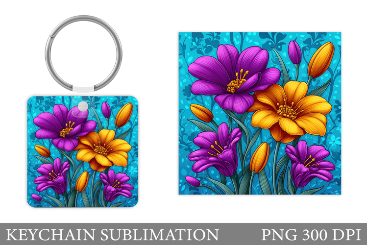 Flowers Keychain Design. Floral Keychain Sublimation