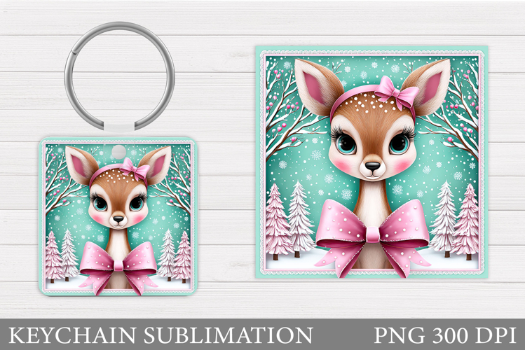 Cute Deer Keychain Design. Christmas Keychain Sublimation