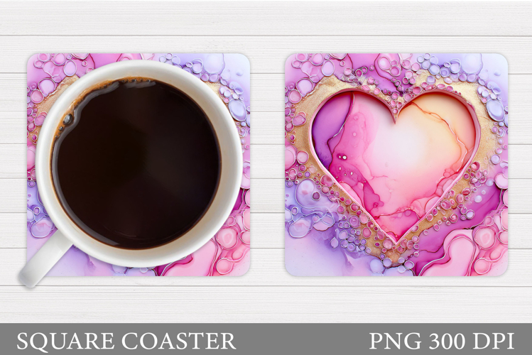 Heart Coaster Sublimation. Valentine Square Coaster Design