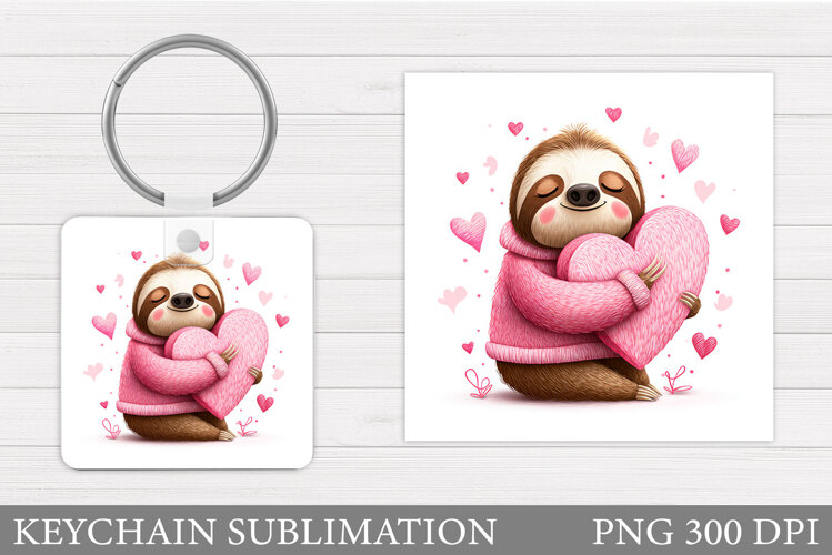 Valentines Sloth Keychain. Valentine Keychain Design example image 1