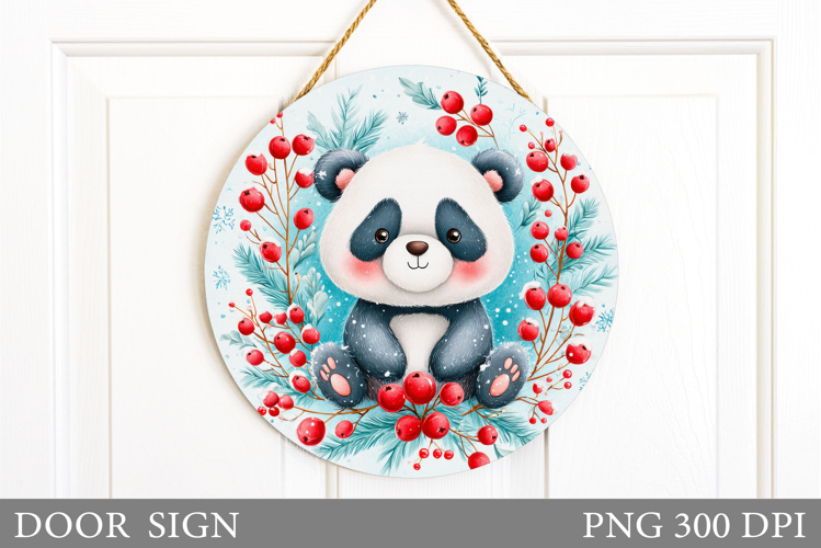Christmas Panda Door Sign. Christmas Door Sign Sublimation