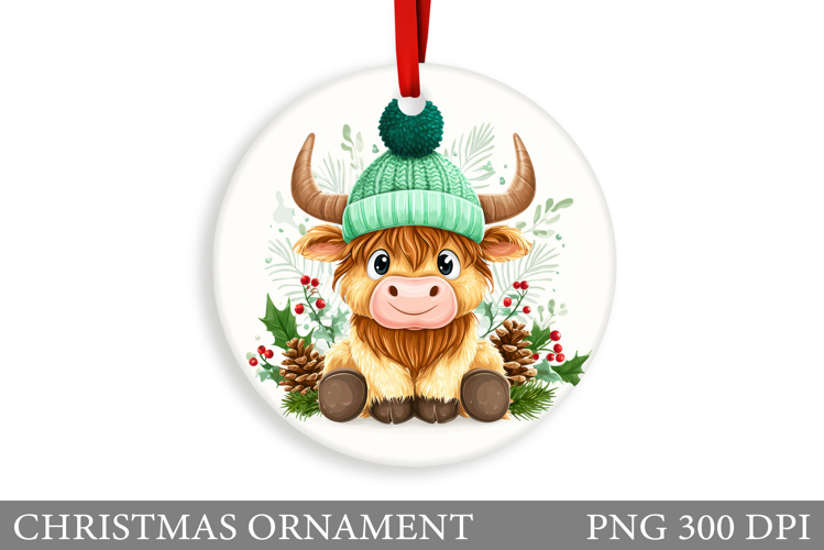 Cute Cow Christmas Ornament. Christmas Ornament Sublimation