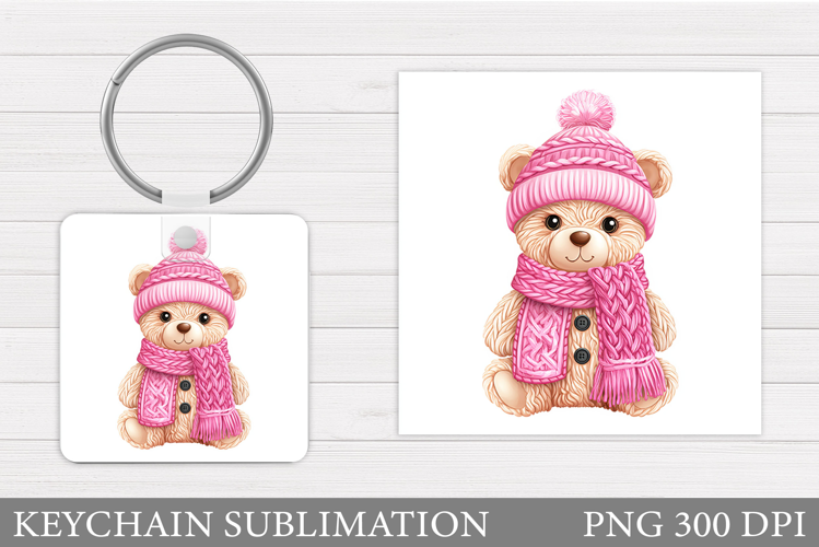 Christmas Bear Keychain. Cute Winter Bear Keychain