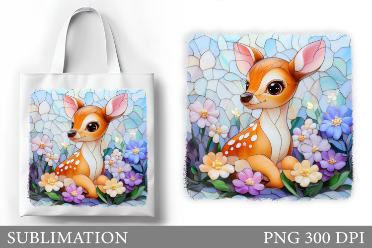 Cute Deer Tote Bag Sublimation. Deer Flowers Tote Bag Design example image 1