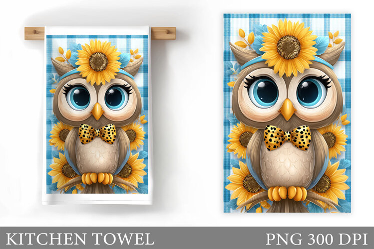 Cute Owl Kitchen Towel Design. Cute Owl Sublimation example image 1
