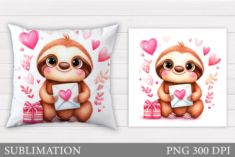 Cute Sloth Pillow Design. Valentine Pillow Sublimation example image 1