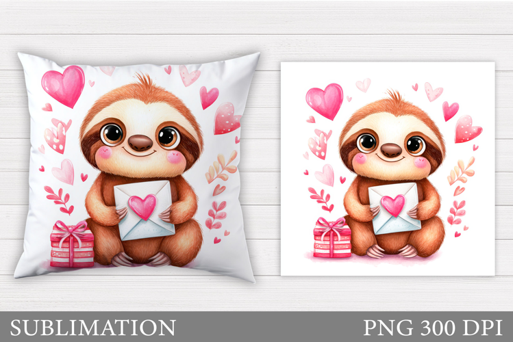 Cute Sloth Pillow Design. Valentine Pillow Sublimation