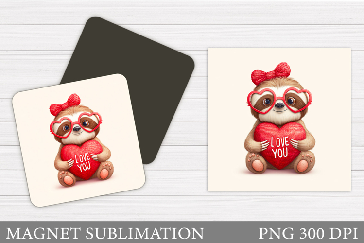 Valentine Sloth Magnet Sublimation. Valentines Magnet Design