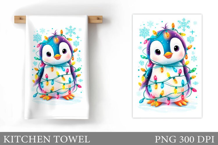 Christmas Penguin Kitchen Towel. Christmas Kitchen Towel example image 1