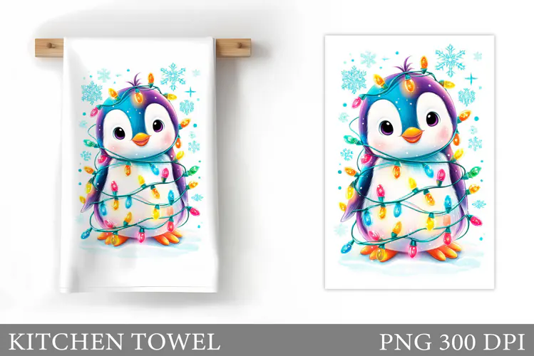 Christmas Penguin Kitchen Towel. Christmas Kitchen Towel