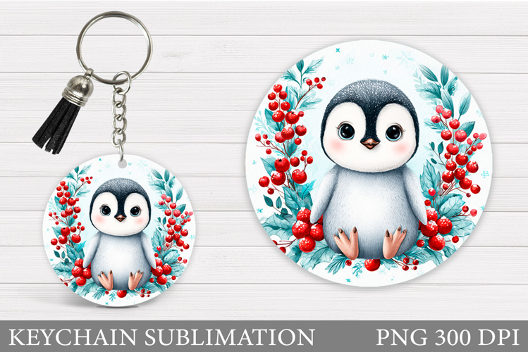 Cute Penguin Keychain Design. Christmas Keychain Sublimation