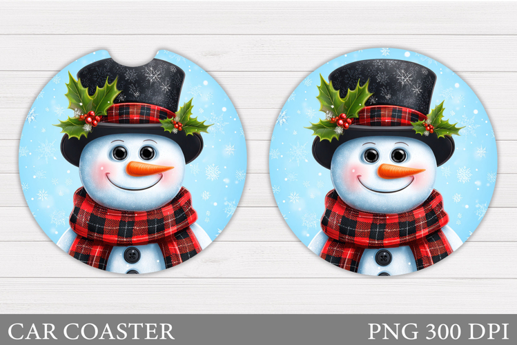 Cute Snowman Car Coaster. Christmas Car Coaster Sublimation