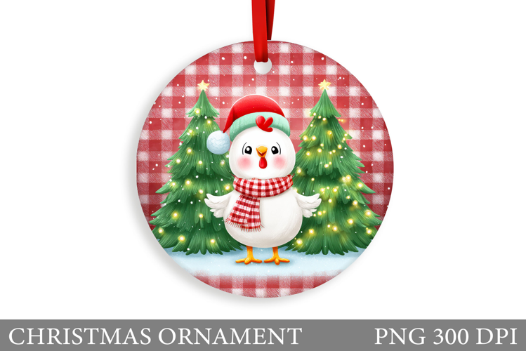 Cute Chicken Christmas Ornament. Christmas Sublimation