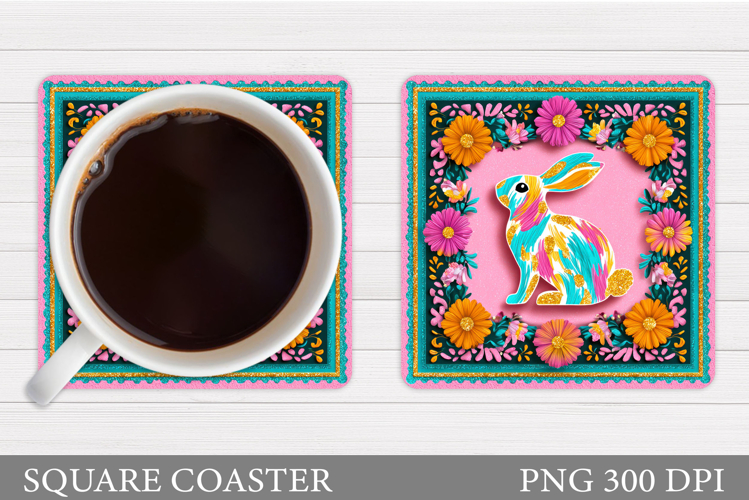 Bunny Coaster Design. Bunny Flowers Coaster Sublimation