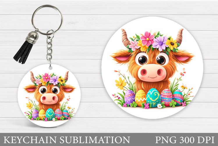 Easter Cow Keychain Design. Easter Keychain Sublimation