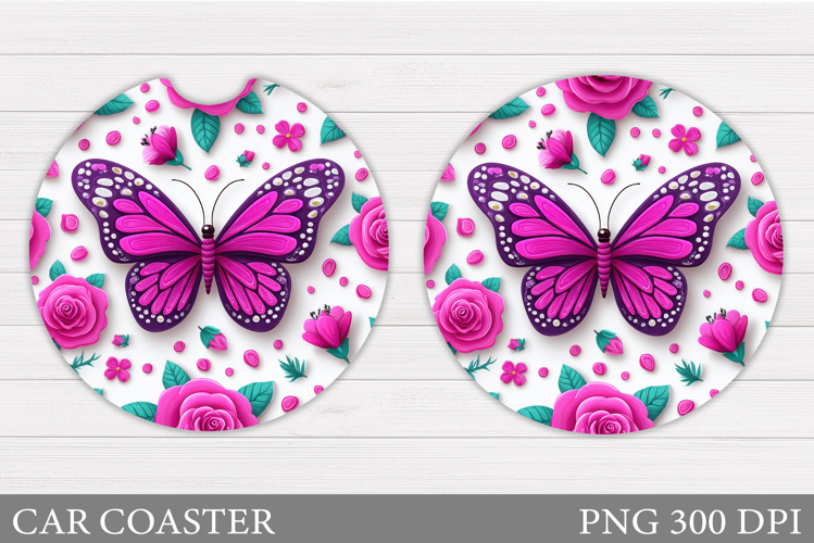 Butterfly Car Coaster Design. Roses Car Coaster Sublimation