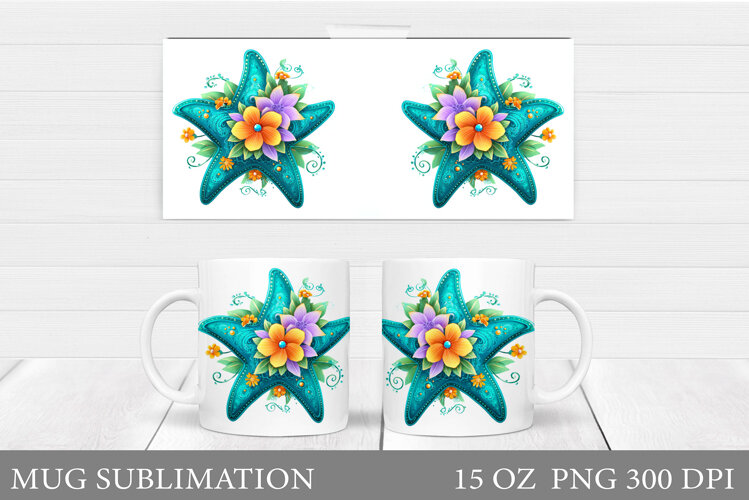 Starfish Mug Wrap Design. Summer Mug Sublimation example image 1